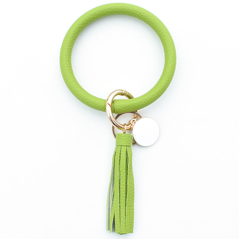 Wholesale Tie-dyed PU Leather Tassel Bracelet Keychain